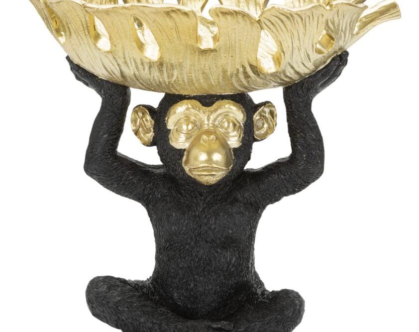 Statua Scimmia Svuotatasche Nero e Oro