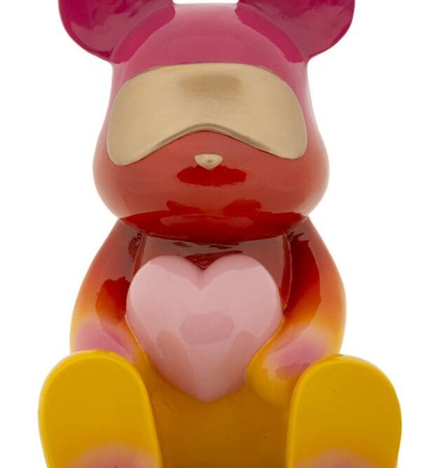 Scultura Orsetto Arcobaleno con Cuore Rosa