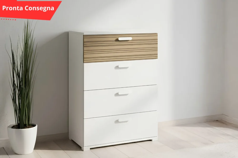 Cassettiera con 4 cassetti BiancoRovere rigato pronta consegna