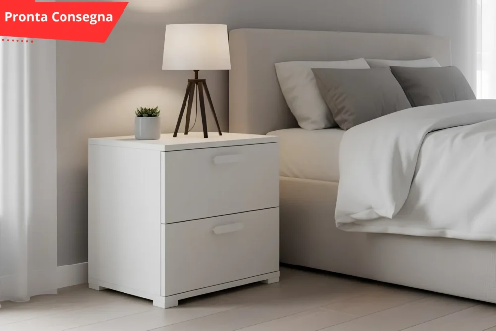 Comodino con 2 cassetti Bianco pronta consegna