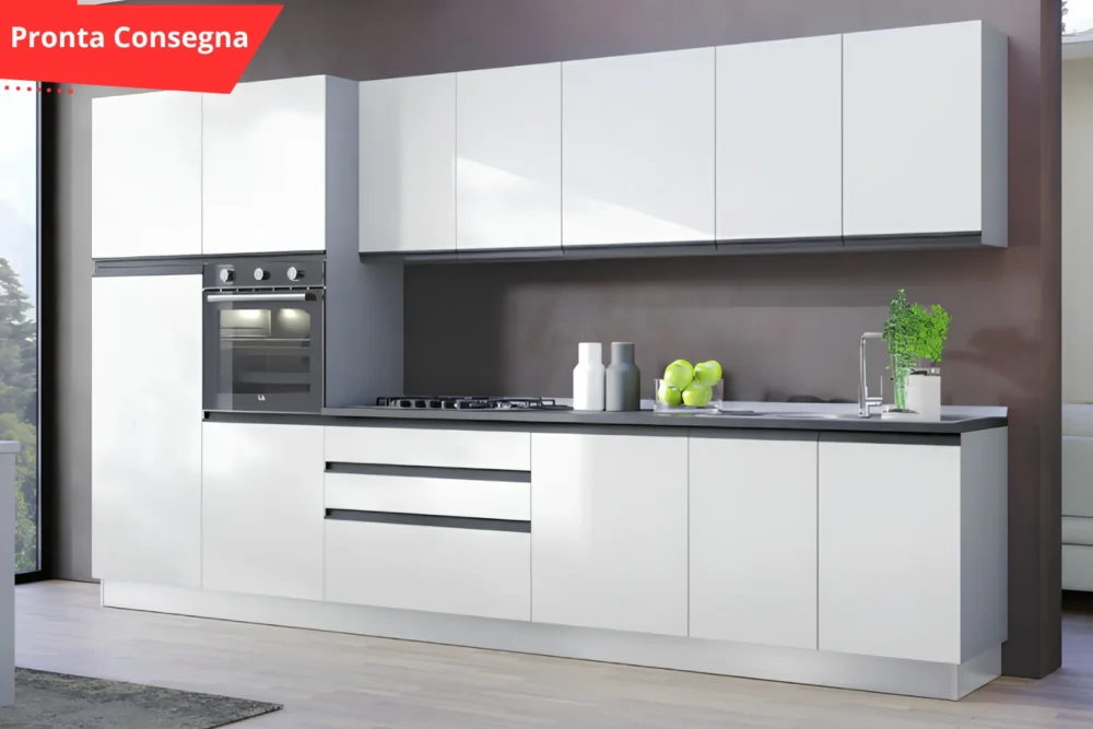 Cucina360 Bianco frassinoGola AntracitePronta Consegna