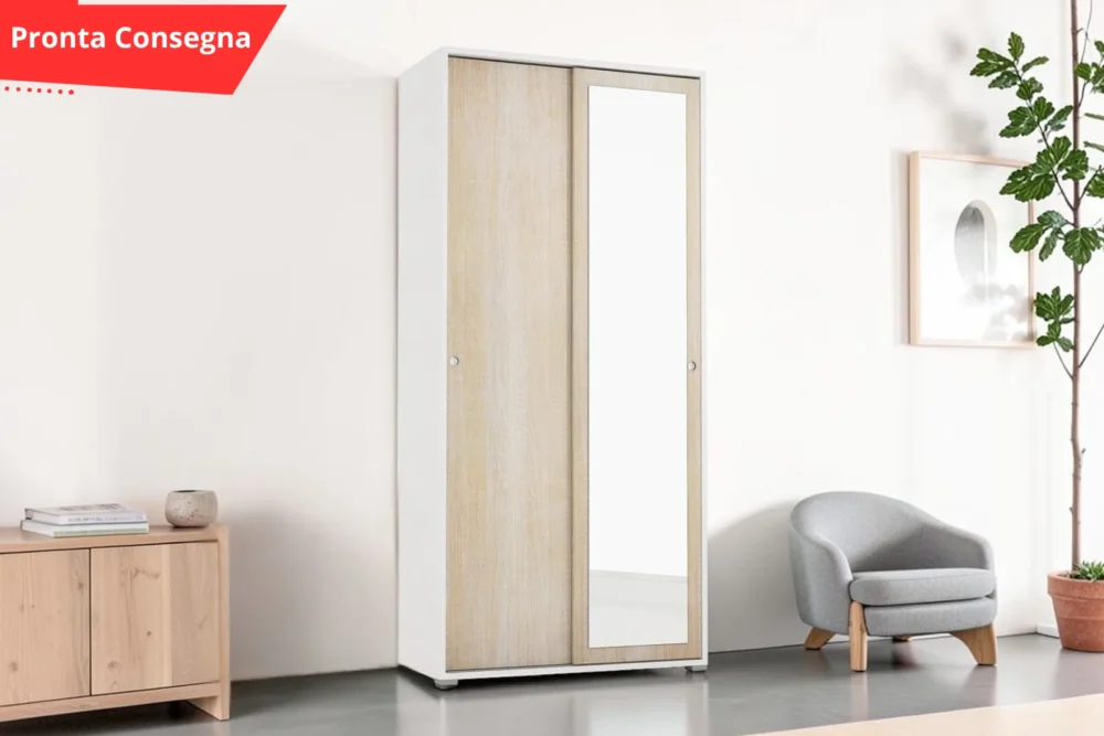 Mobile con ante scorrevoli specchio Rovere pronta consegna