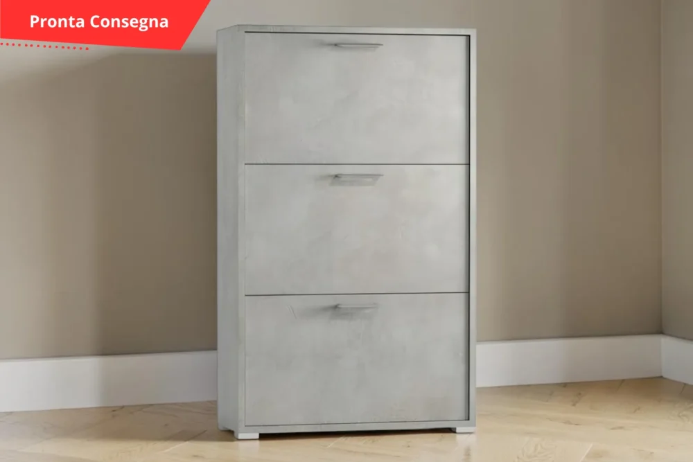 Scarpiera Doppia Profondità Cemento Talia con Tre Ante pronta consegna