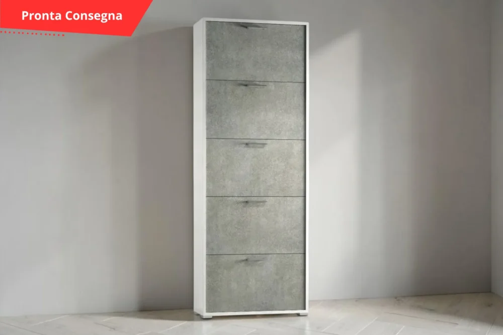 Scarpiera Doppia Profondità Clio con Cinque Ante Cemento pronta consegna